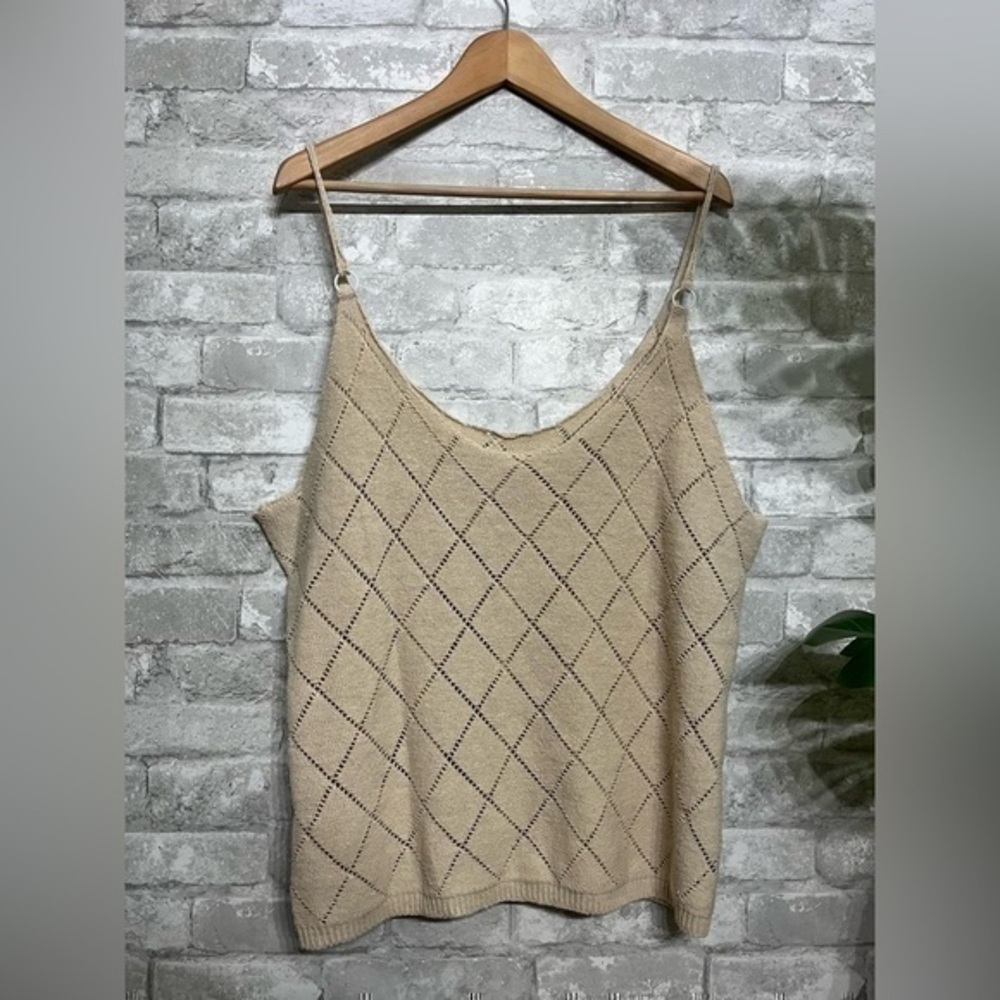 3/$30 _ NORACORA | crochet knit Y2K vintage-look tank top  cream tan beige - XXL